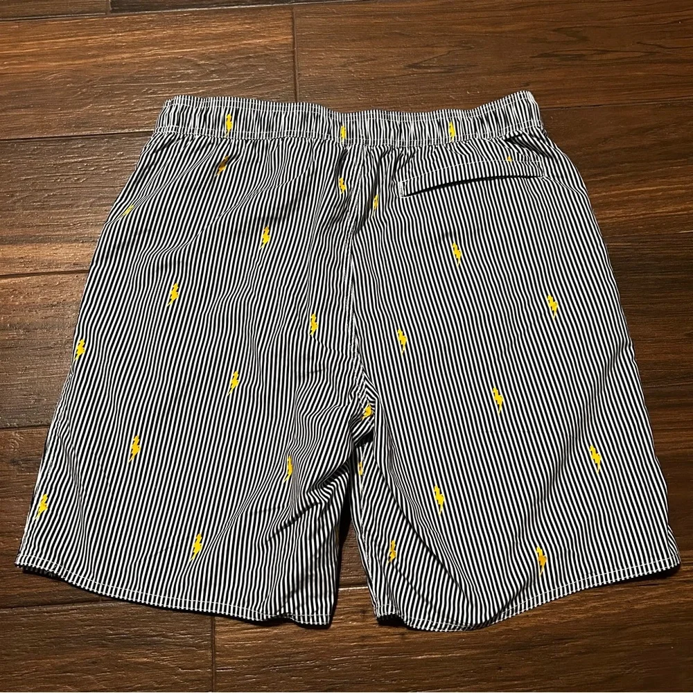 Five Four Mark McNairy Swim Trunks Medium Black White Stripes Lightning Bolts‎